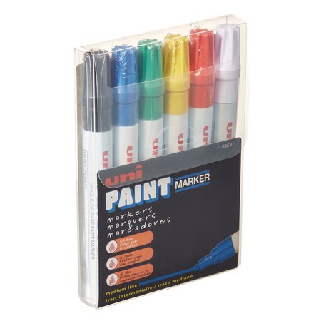 Uni-Paint Permanent Marker, Medium Bullet Tip, Assorted Colors, PK6 63630